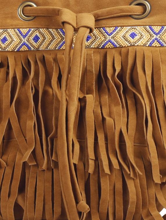 brown fringed beads embellished faux suede sling bag - 9633415 - Zoom Image - 4