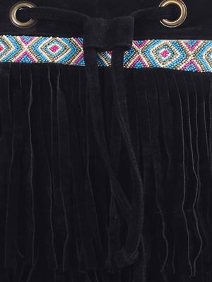 black fringed beads embellished faux suede sling bag - 9633416 - Standard Image - 4