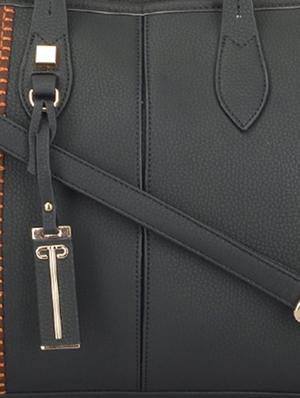 black leatherette striped handbag - 9634095 - Standard Image - 4