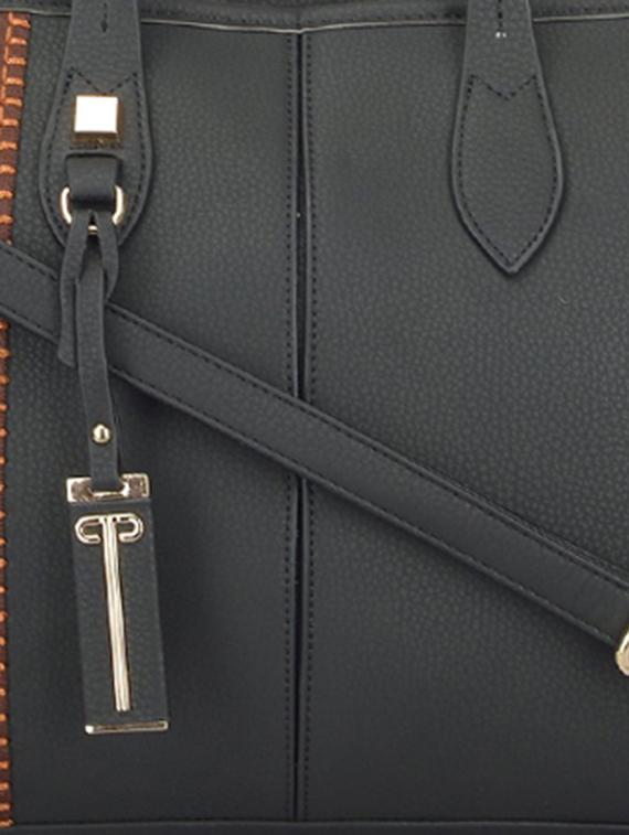 black leatherette striped handbag - 9634095 - Zoom Image - 4