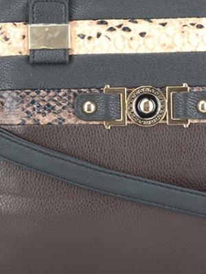 brown leatherette striped handbag - 9634112 - Standard Image - 4