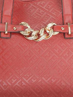 red leatherette studded handbag - 9634150 - Standard Image - 4