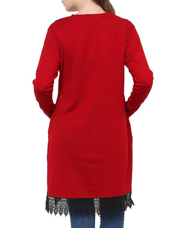 red & black acrylic woolen kurta - 9646059 - Zoom Image - 4