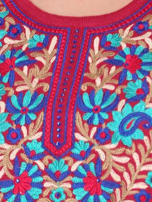 red embroidered full sleeved acrylic woolen kurta - 9646082 - Standard Image - 4
