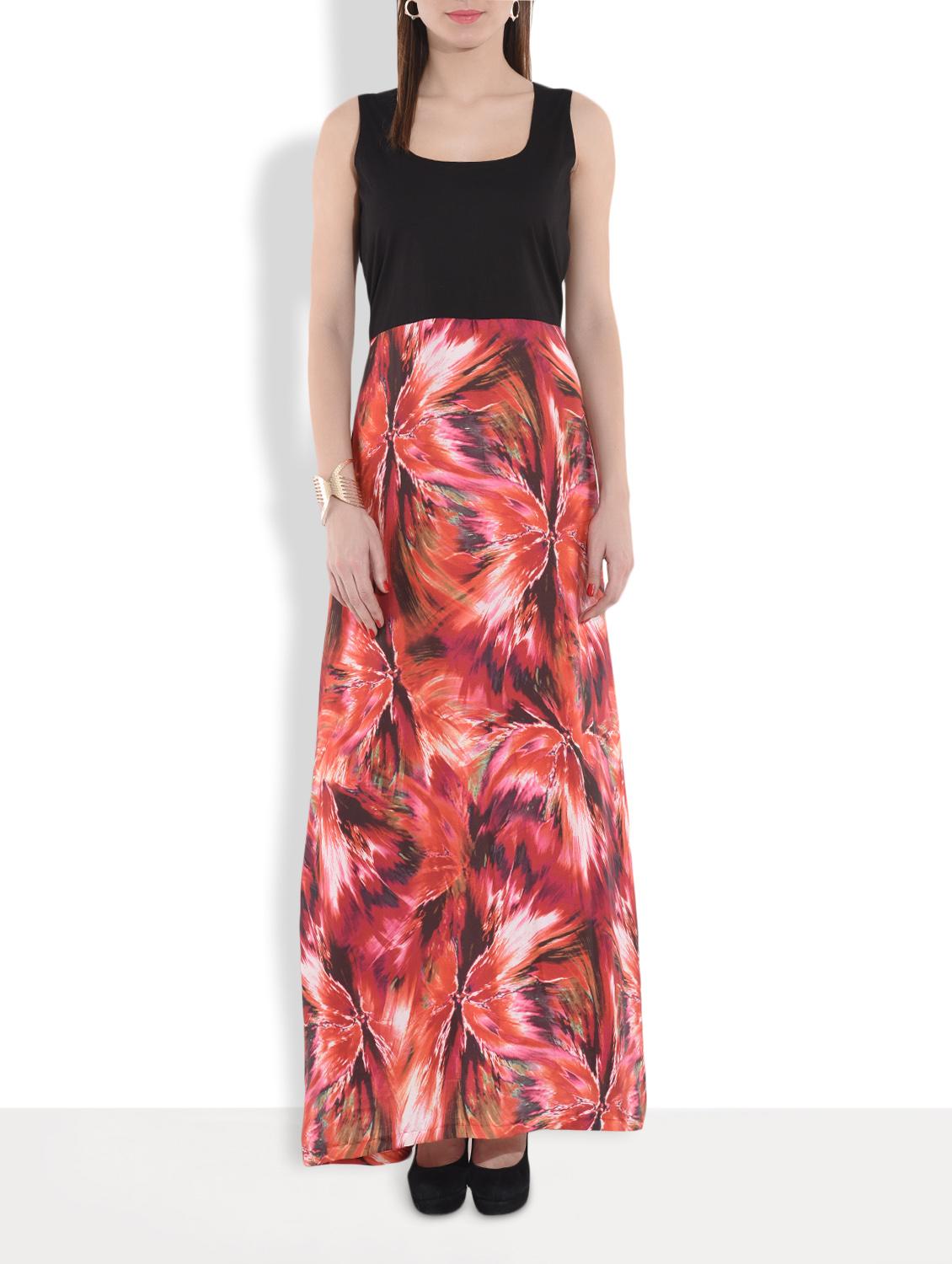 Black Printed Sleeveless Maxi Dress - By