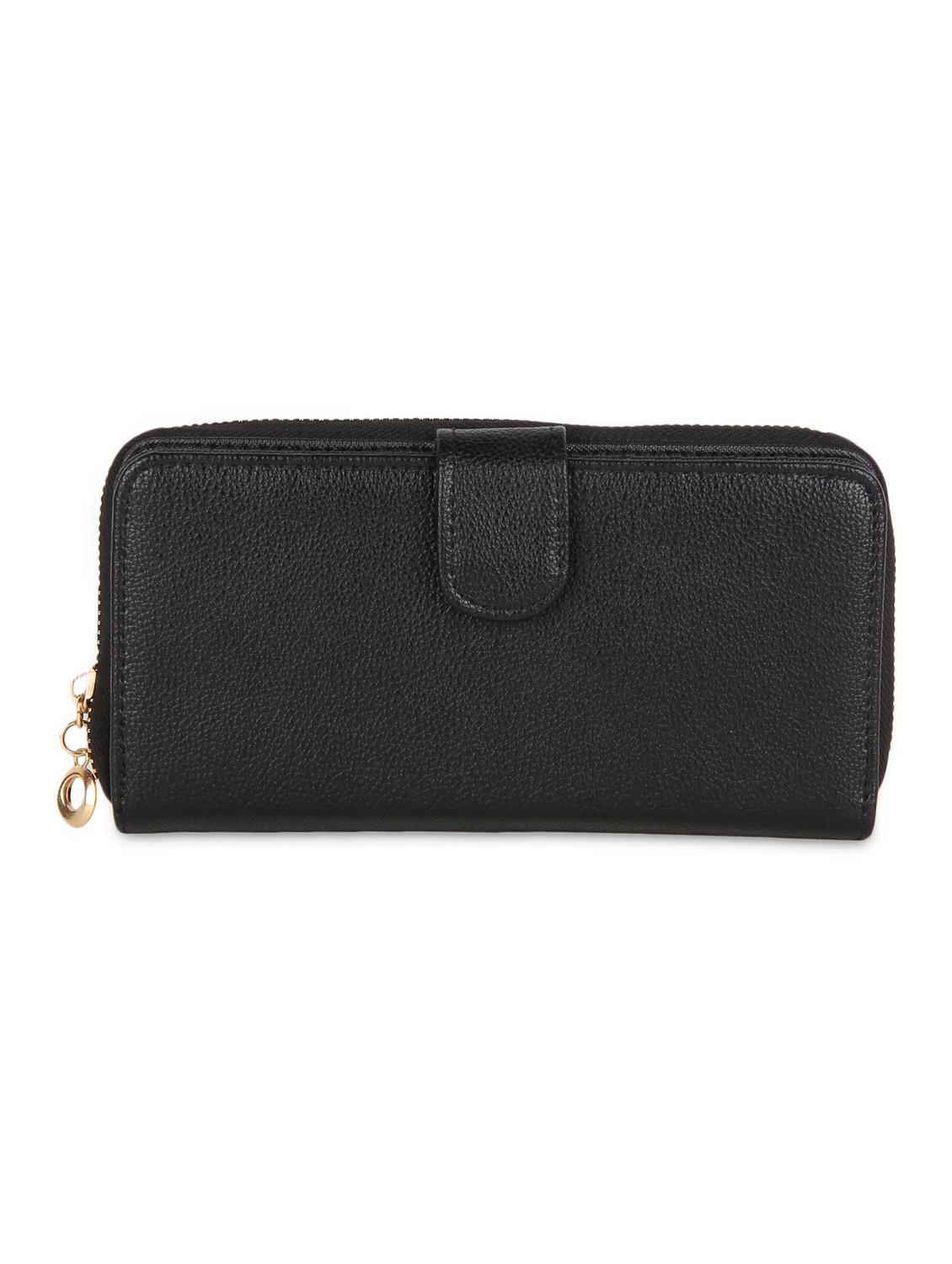 Solid Black Leatherette Textured Clutch - By