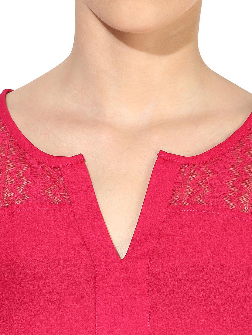 the vanca solid magenta lace detailed top - 9654076 - Zoom Image - 4