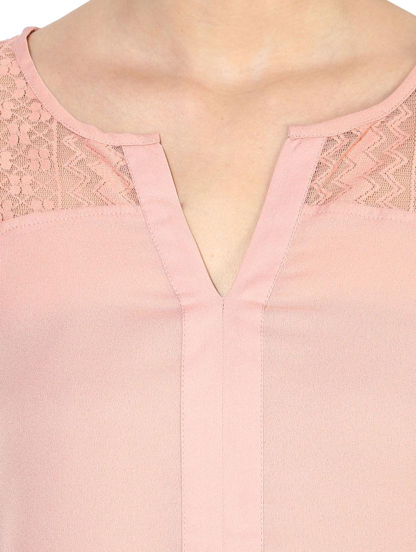 the vanca solid peach lace detailed top - 9654078 - Zoom Image - 4