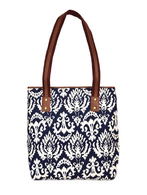 navy blue and white abstract leatherette tote - 9659393 - Standard Image - 1