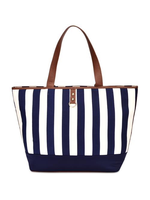 navy blue and white striped leatherette tote - 9659402 - Standard Image - 1