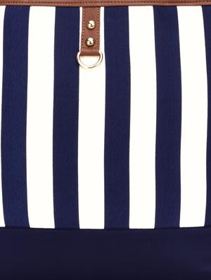 navy blue and white striped leatherette tote - 9659402 - Standard Image - 4