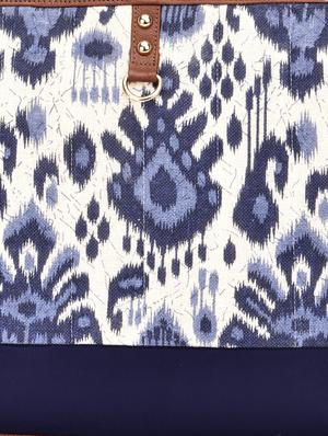 navy blue and off white printed jute and satin tote - 9659404 - Standard Image - 4