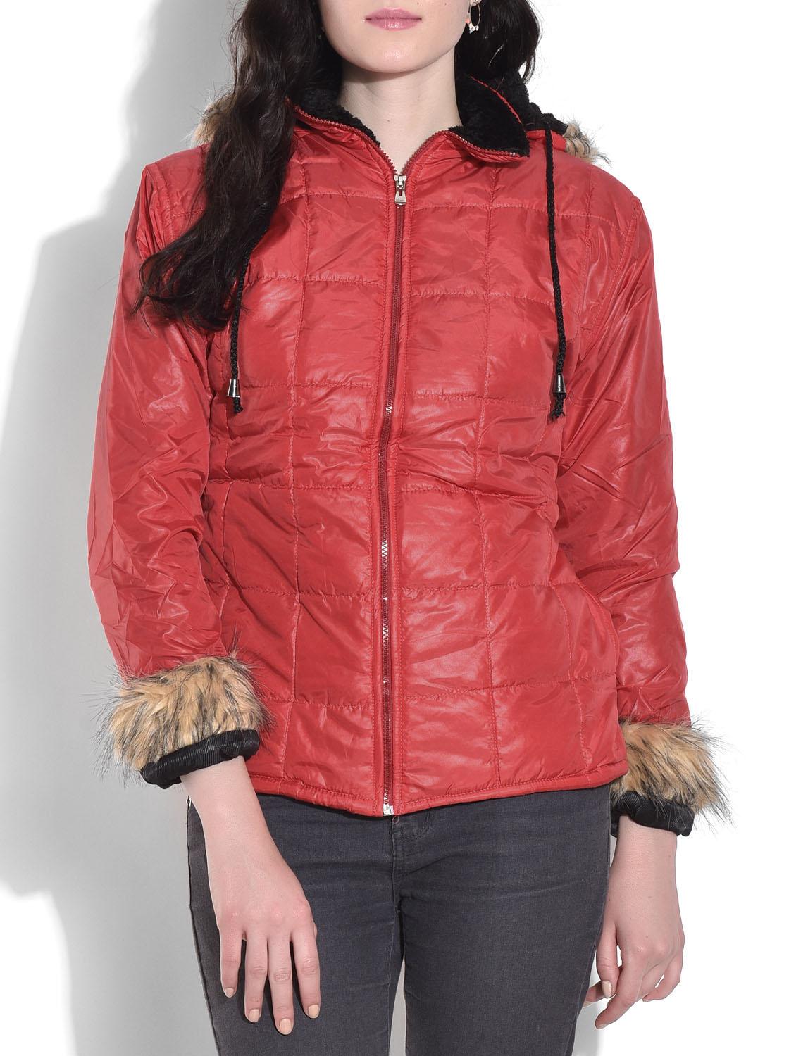 Red Quilted Jacket With Hood - By