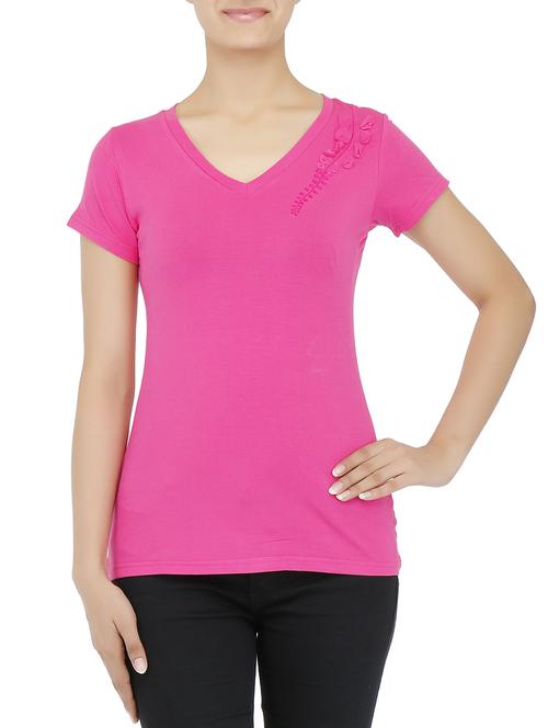 pink V-neck embroidered top - 9685564 - Standard Image - 1
