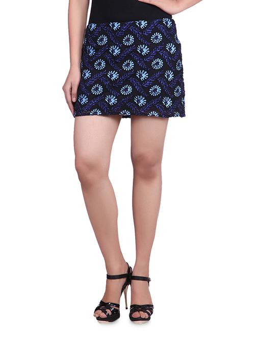 black and blue floral short skirt - 9701738 - Standard Image - 1