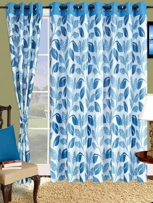 blue and white printed polyester curtain - 971610 - Standard Image - 1