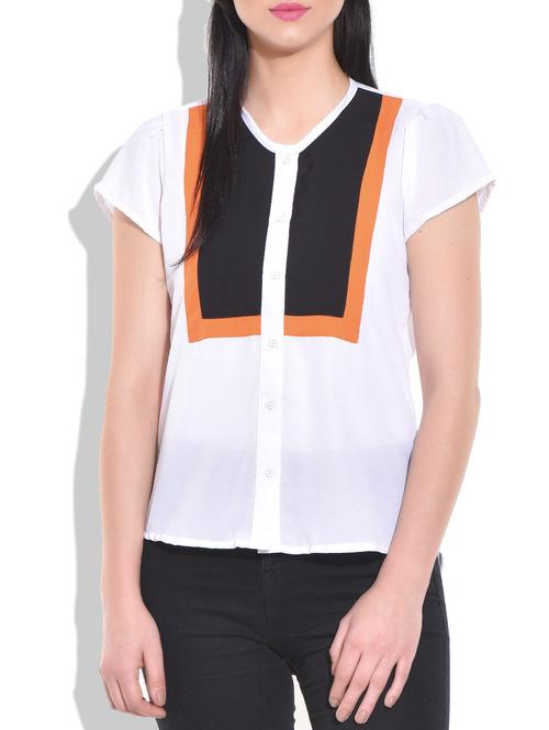 White plain georgette striped cut away shirt - 9728735 - Very Small Image - 1