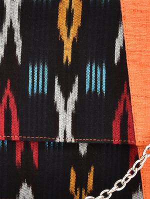 orange and black ikkat silk and cotton clutch - 9742793 - Standard Image - 4