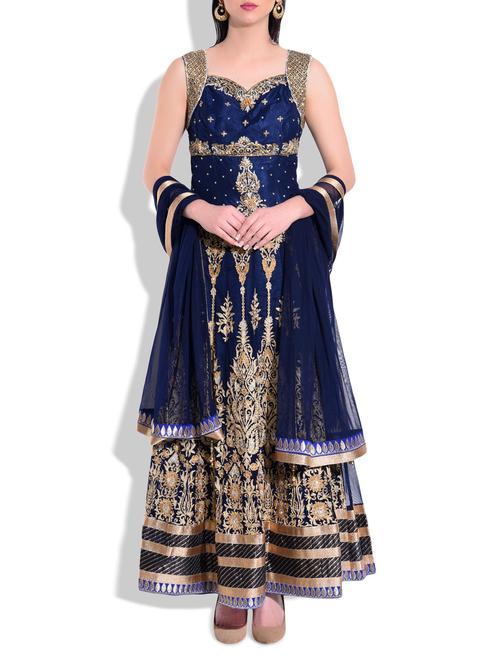 navy blue Net Anarkali suit - 9766890 - Very Small Image - 1