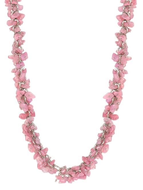 Pink Acrylic Stones In Metal Chain NECKLACE - Blissdrizzle