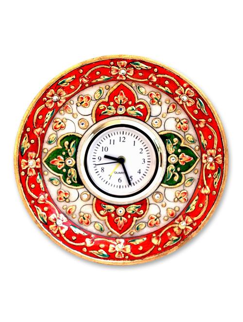 HANDICRAFTS PARADISE MARBLE RED MEENA WORK ALARM CLOCK - 9779009 - Standard Image - 1