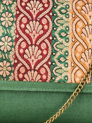 bottle green brocade silk sling bag - 9792258 - Standard Image - 4