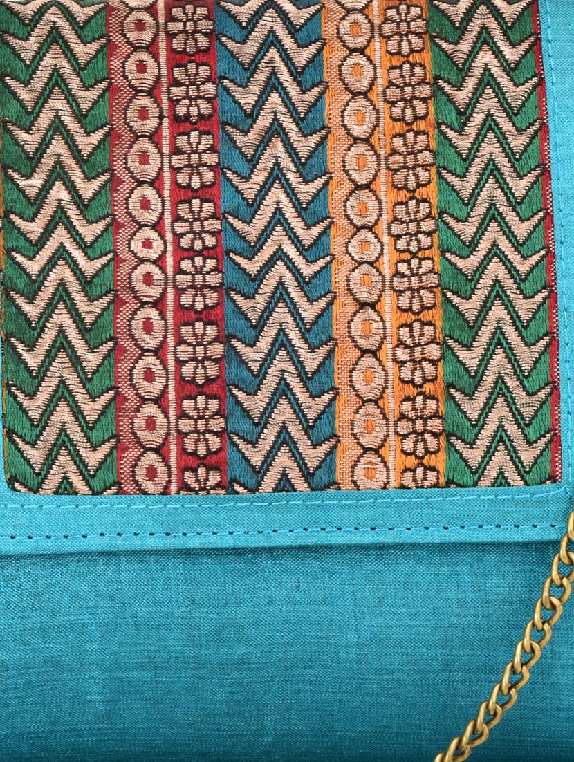 aqua blue brocade silk clutch - 9792260 - Zoom Image - 4
