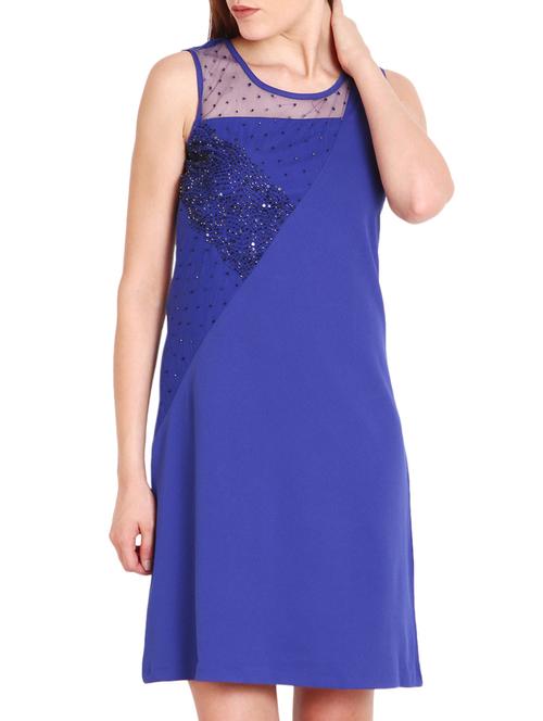 blue solid embellished shift dress - 9794927 - Standard Image - 1