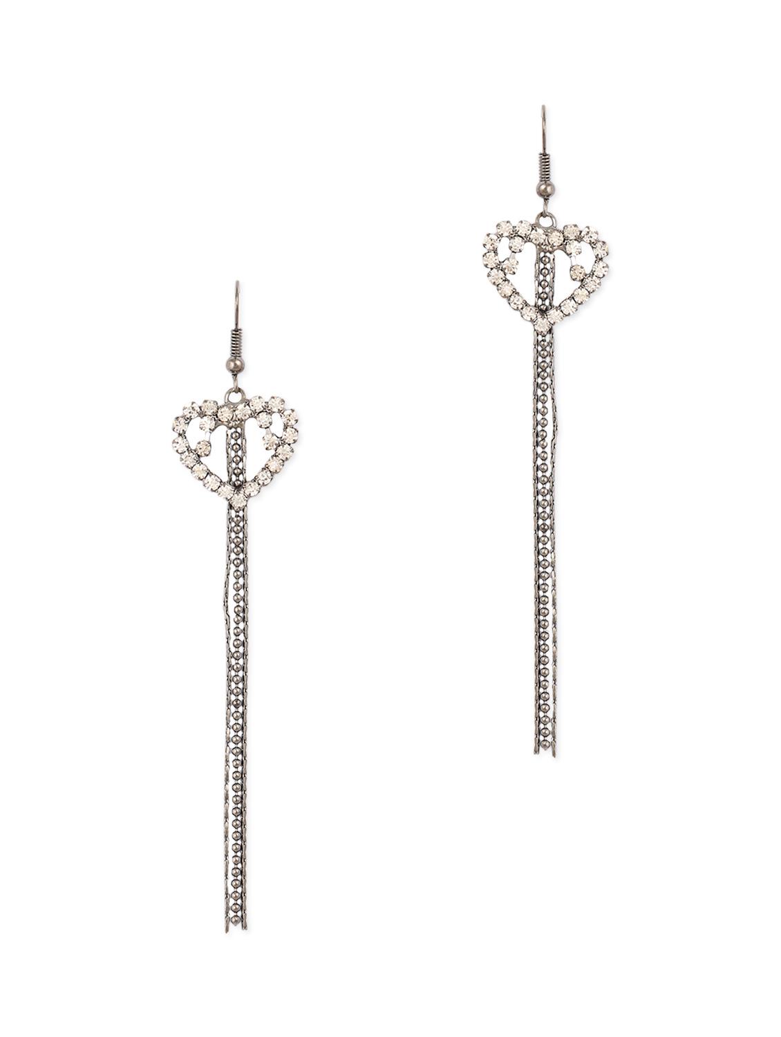 Antique Silver Stone Heart With Danglers Earring - THE BLING STUDIO