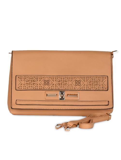 beige Leatherette Cut Work Clutch - 985217 - Standard Image - 1