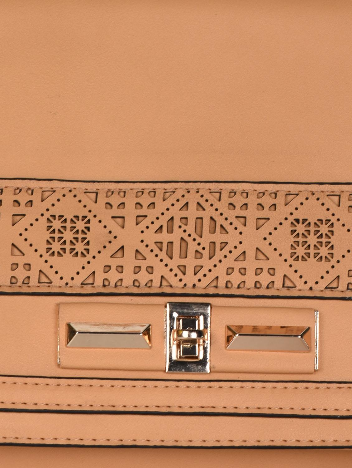 beige Leatherette Cut Work Clutch - 985217 - Zoom Image - 4