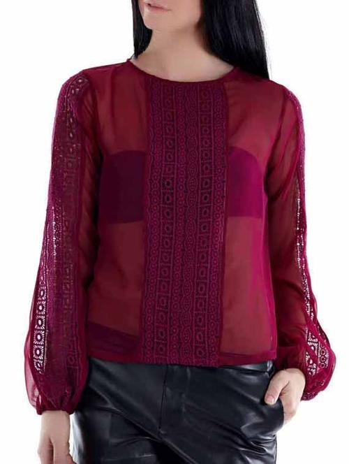 Pink Lace Panel Sheer Top - Fuziv