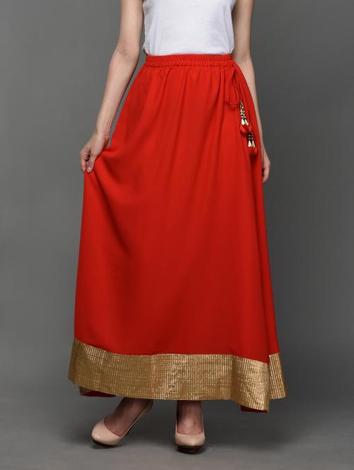 Georgette Ethnic Maxi Skirt With Tassel - Klick2Style