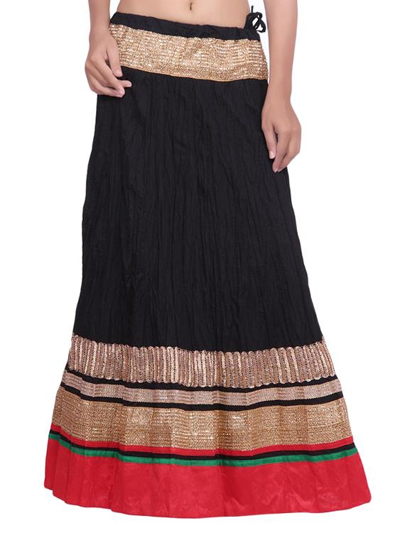 Black Cotton Plain Skirt - By