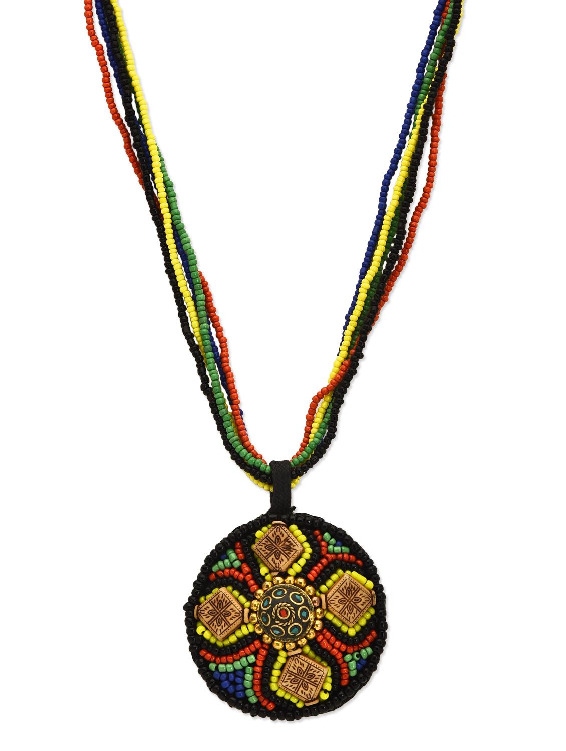 Multicoloured Beads, Brass, Stones, Marble, Resin Long Necklace - By
