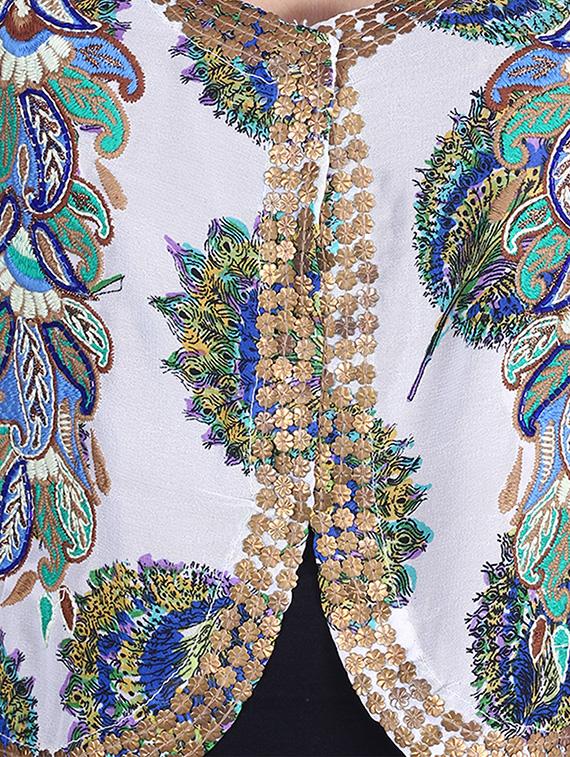 white peacock print georgette crop jacket - 9973665 - Zoom Image - 4