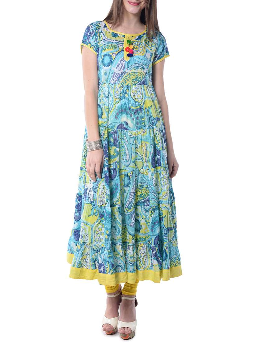 blue printed cotton kurta