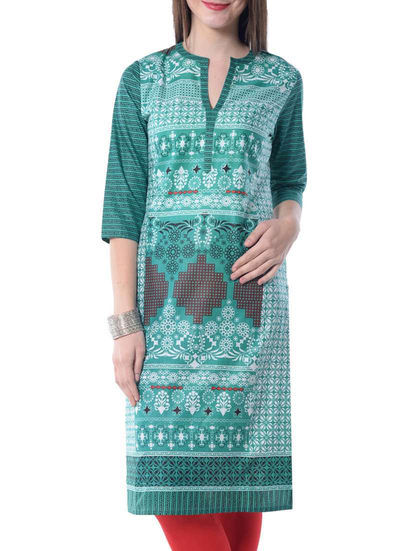 green cotton straight kurta
