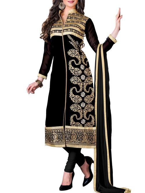 black georgette  unstitched suit set - 10010084 -  Standard Image - 0