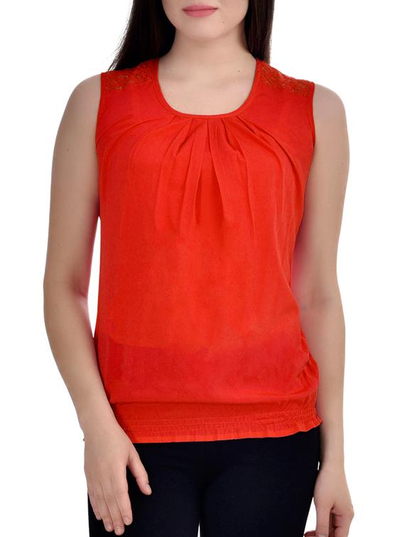 red poly crepe top. - 10010149 - Zoom Image - 0