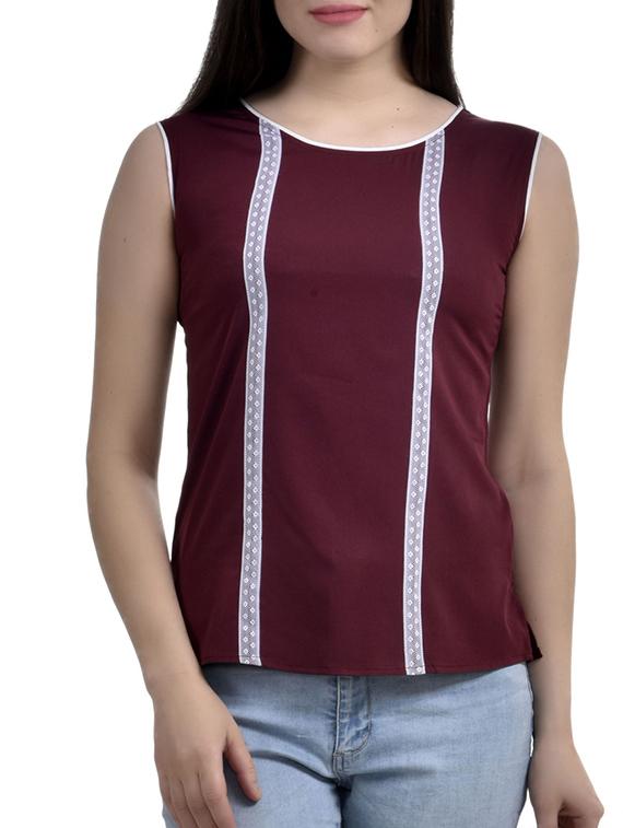 contrast lace detail top - 10010160 -  Zoom Image - 0