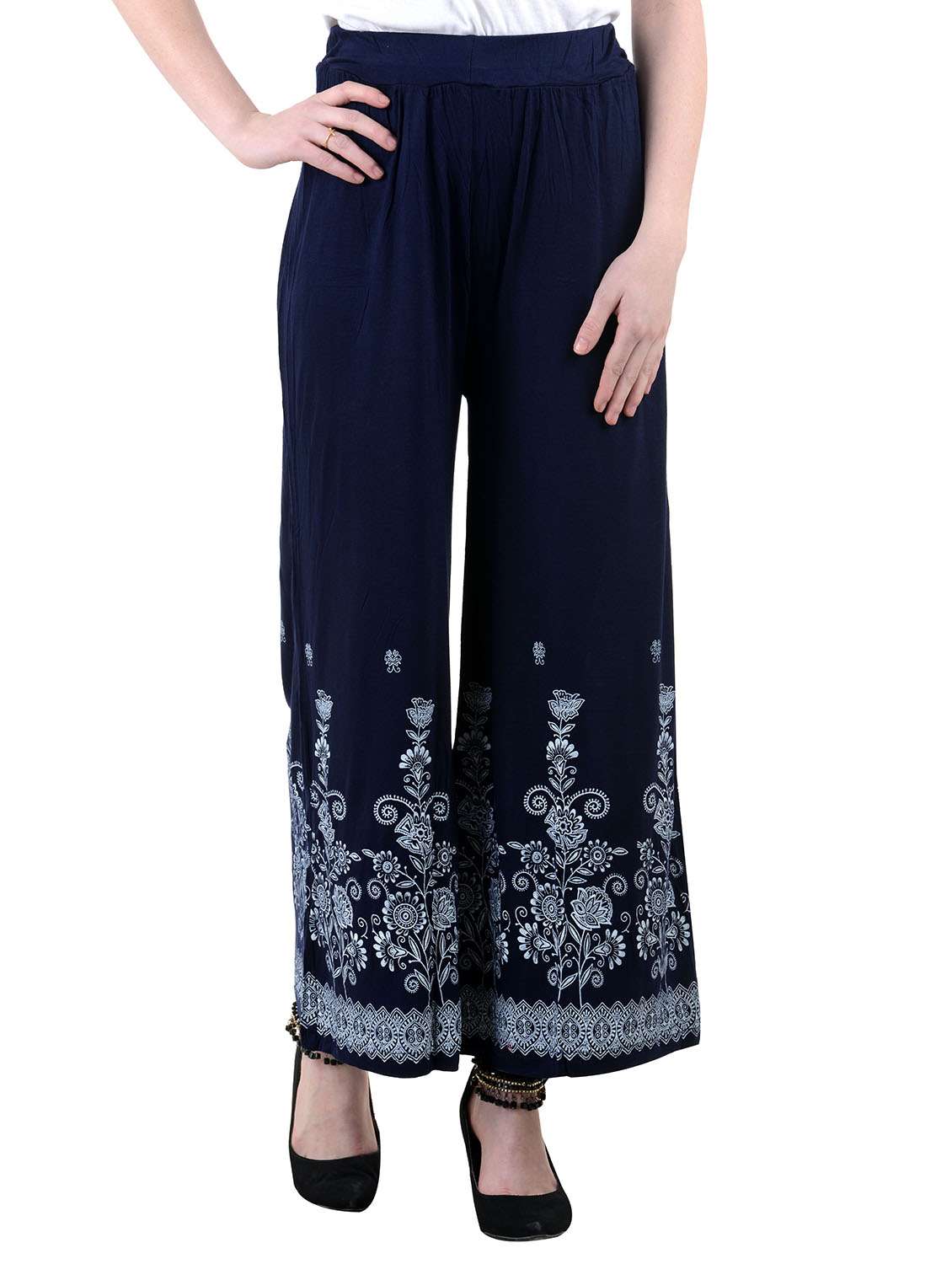 navy blue viscose flower palazzo