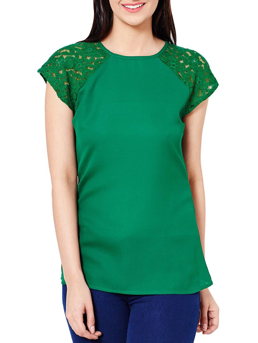 the vanca forest green top with lace detail - 10016757 - Zoom Image - 0