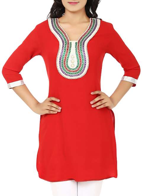 red georgette straight kurta - 10024447 -  Standard Image - 0