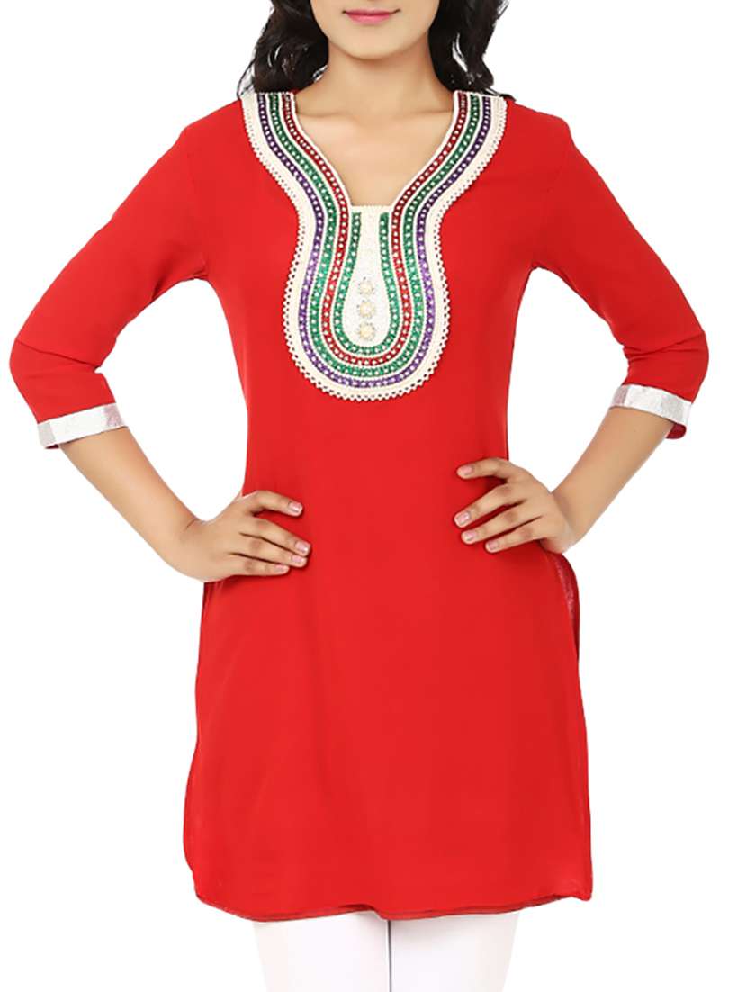 red georgette straight kurta - 10024447 -  Zoom Image - 0
