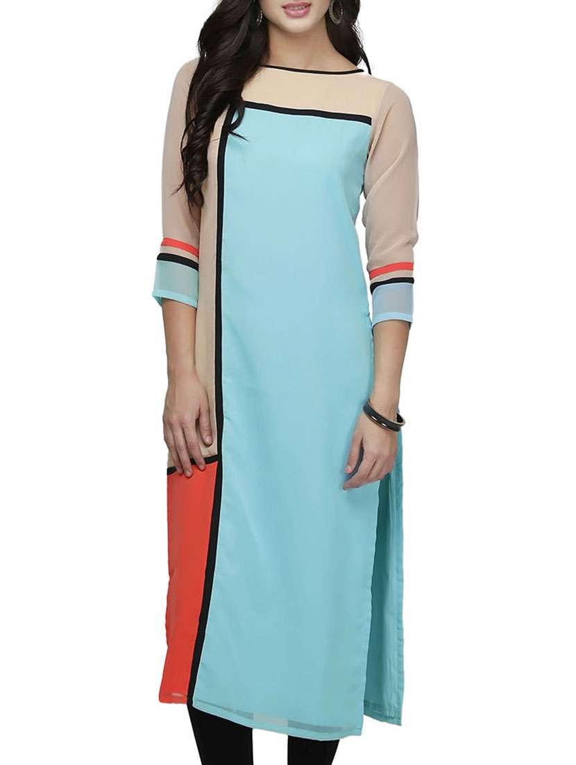 turquoise georgette straight kurta