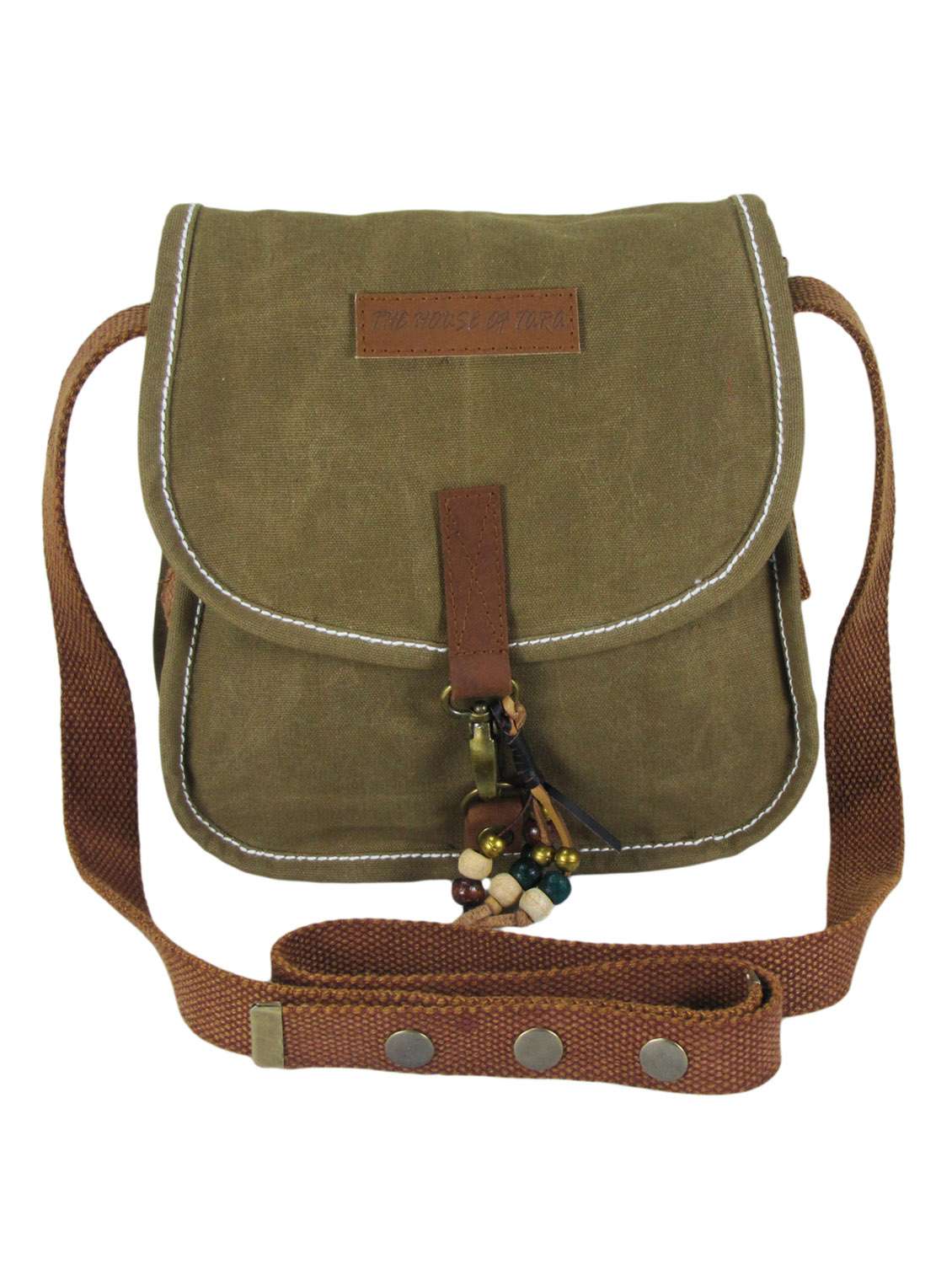 khaki canvas sling bag
