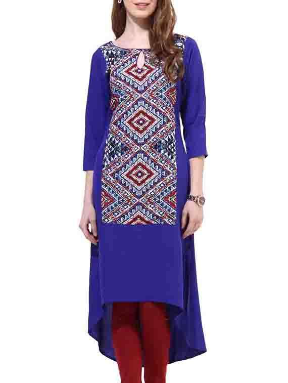 blue crepe printed kurta