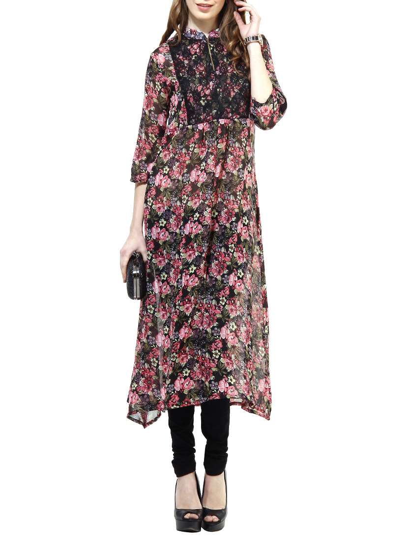 pink georgette flared kurta