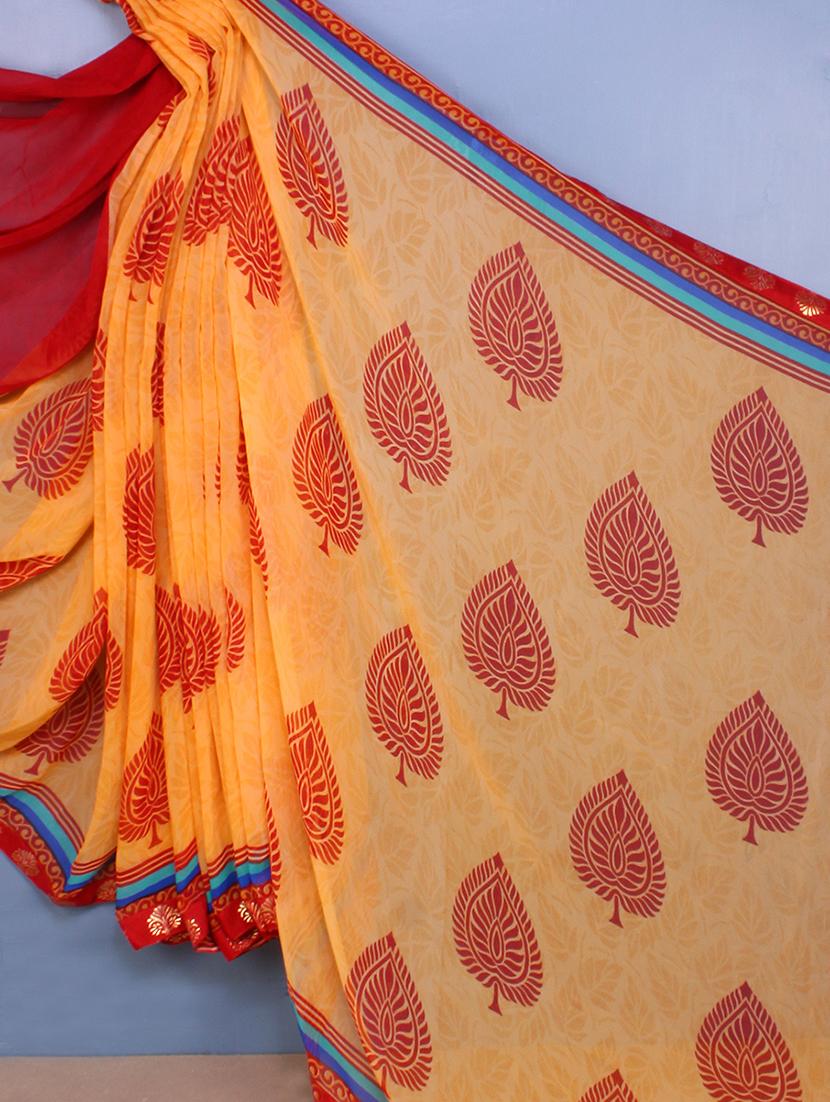 Leaf Printed Georgette Saree - Fabdeal